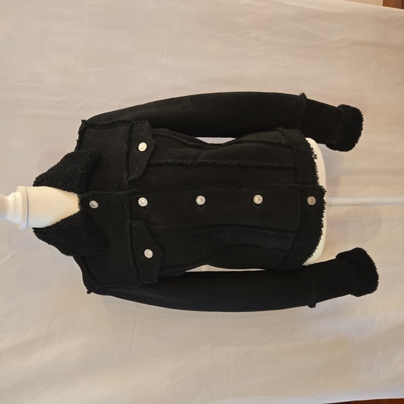 All Saints Kingsley Sherling Trucker Biker Jacket Black Size Small - Picture 2 of 15